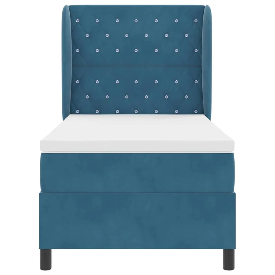 Lit à ressorts avec matelas Bleu foncé 190 x 90 cm Velours - 7