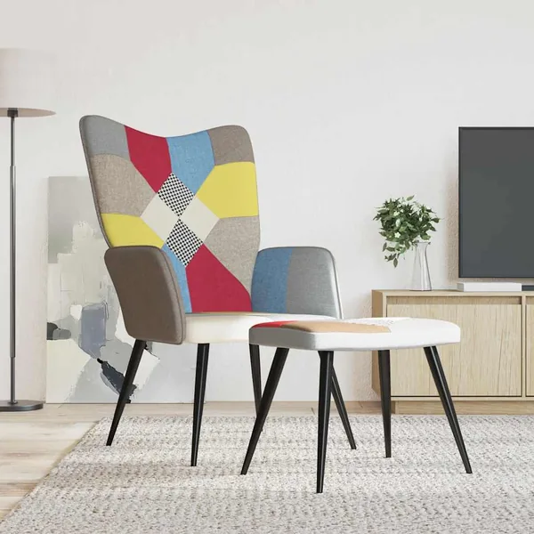 Chaise de relaxation avec tabouret Patchwork Tissu
