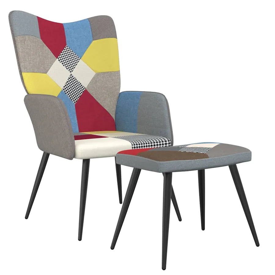Chaise de relaxation avec tabouret Patchwork Tissu - 2