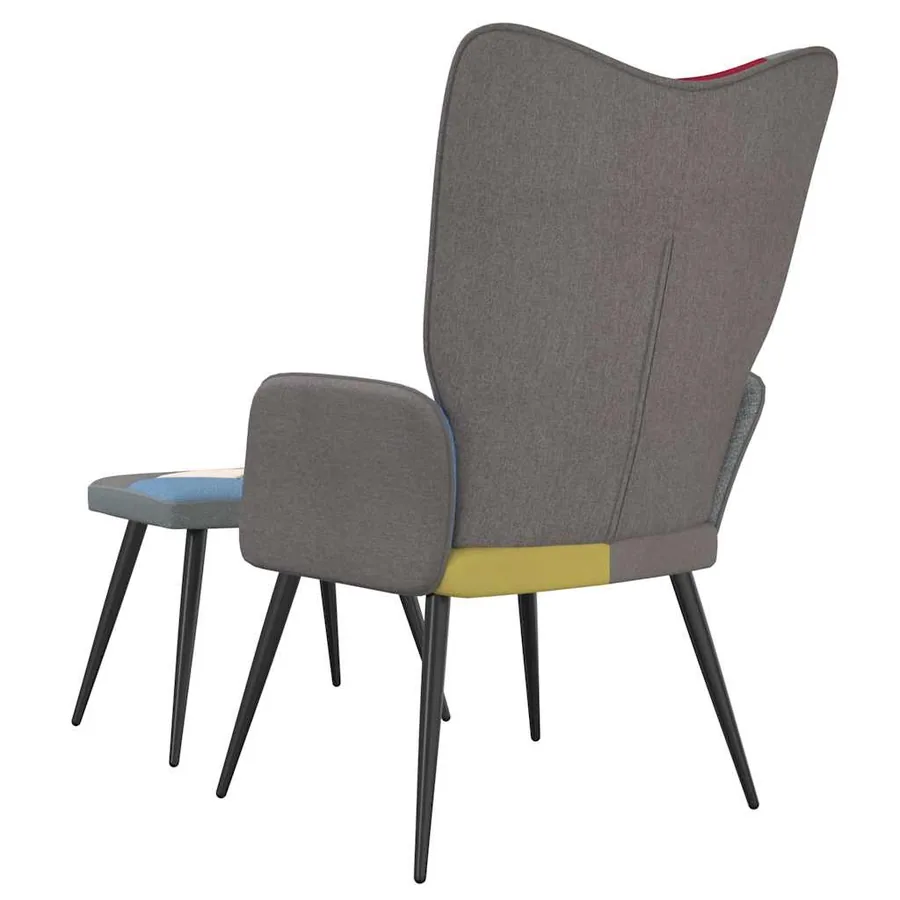 Chaise de relaxation avec tabouret Patchwork Tissu - 5