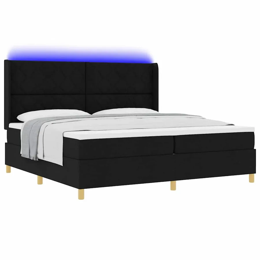 Lit à ressorts avec bandes LED Noir 200 x 200 cm tissu - 3