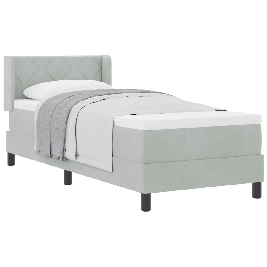 Lit à ressorts avec tête de lit Gris clair 200 x 80 cm Velours - 2