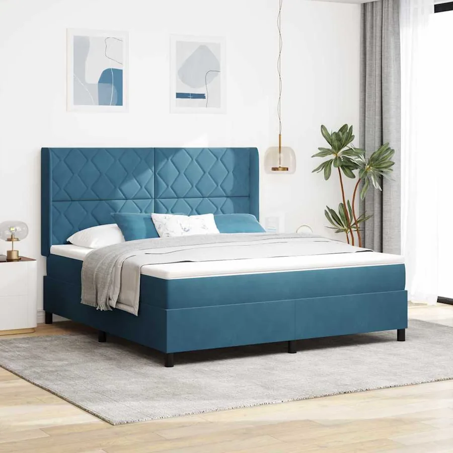 Lit à ressorts avec bandes LED Bleu 180 x 200 cm Velours
