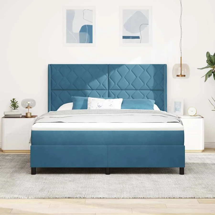 Lit à ressorts avec bandes LED Bleu 180 x 200 cm Velours - 4