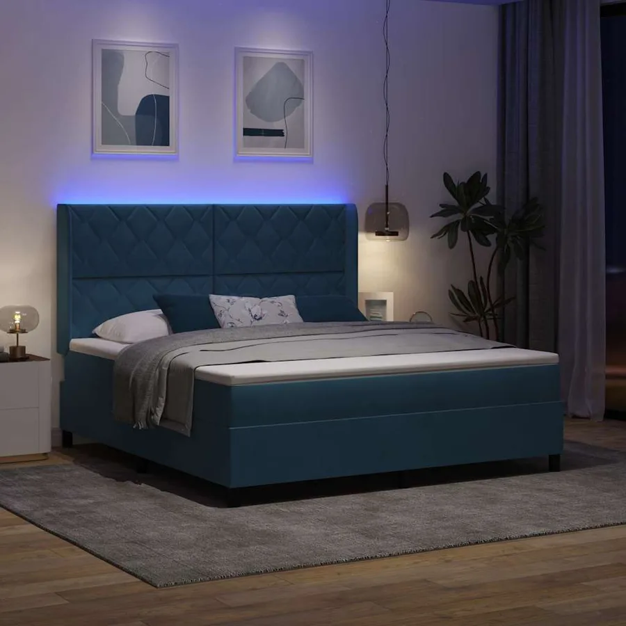 Lit à ressorts avec bandes LED Bleu 180 x 200 cm Velours - 5