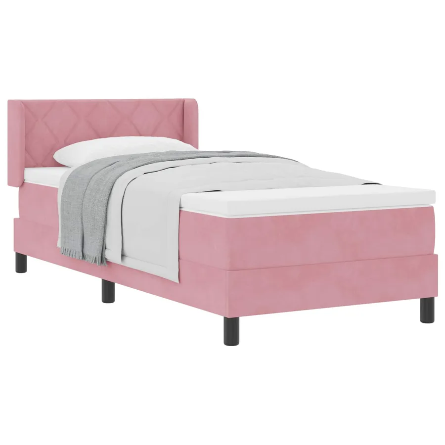 Lit à ressorts avec tête de lit Rose 200 x 100 cm Velours - 2