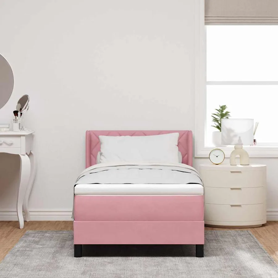 Lit à ressorts avec tête de lit Rose 200 x 100 cm Velours - 3