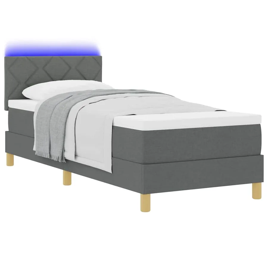 Lit à ressort LED avec coussin Gris foncé 80 x 200 cm tissu - 3