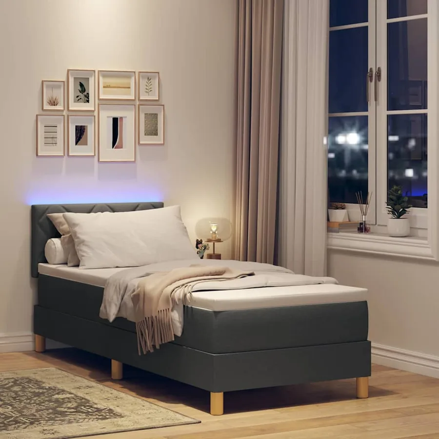 Lit à ressort LED avec coussin Gris foncé 80 x 200 cm tissu - 5