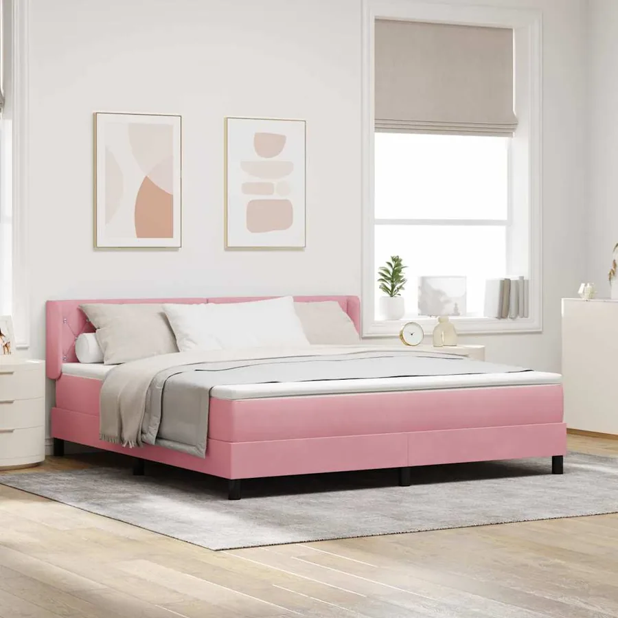 Lit à ressorts avec tête de lit Rose 200 x 180 cm Velours