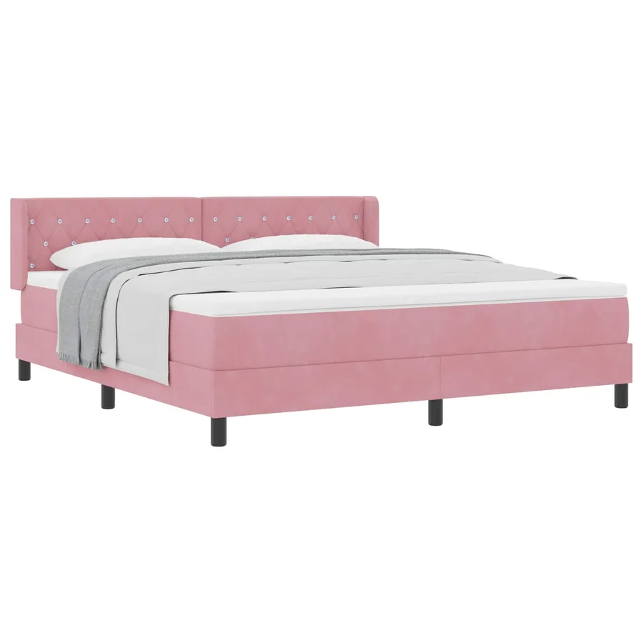 Lit à ressorts avec tête de lit Rose 200 x 180 cm Velours - 2