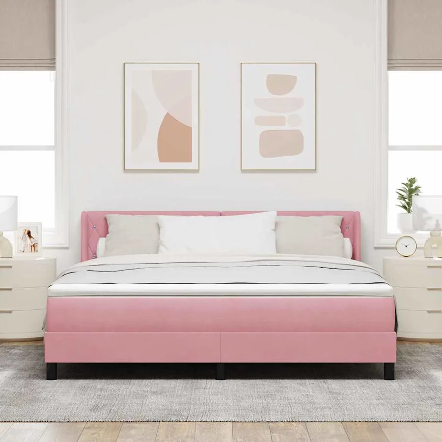 Lit à ressorts avec tête de lit Rose 200 x 180 cm Velours - 3