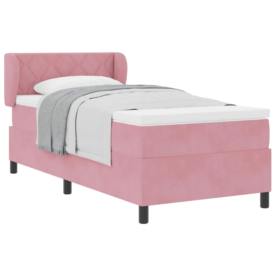 Lit à ressorts avec coussin Rose 100 x 200 cm Velours - 2
