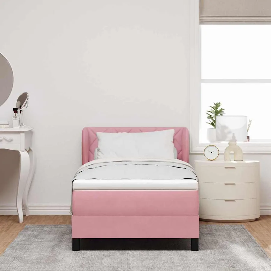 Lit à ressorts avec coussin Rose 100 x 200 cm Velours - 3