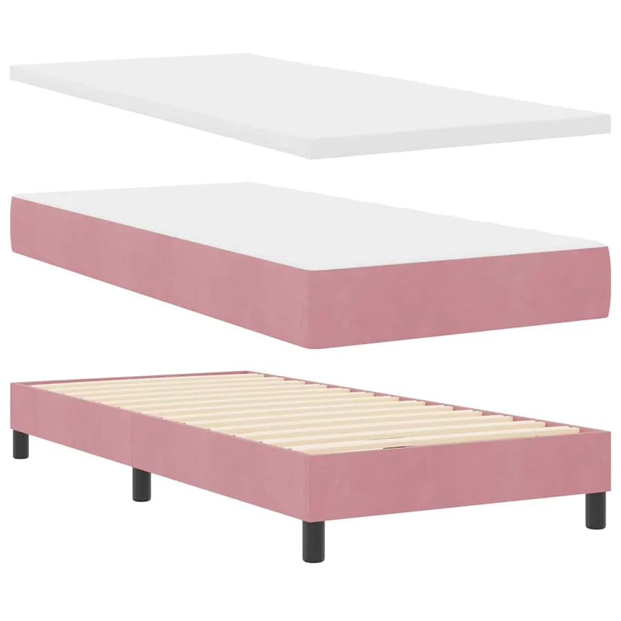 Lit à ressorts avec coussin Rose 100 x 200 cm Velours - 4