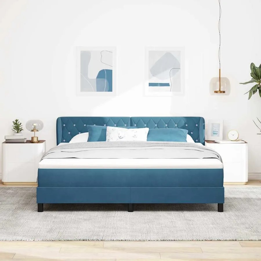 Lit à ressorts avec tête de lit Bleu foncé 180 x 200 cm Velours - 3