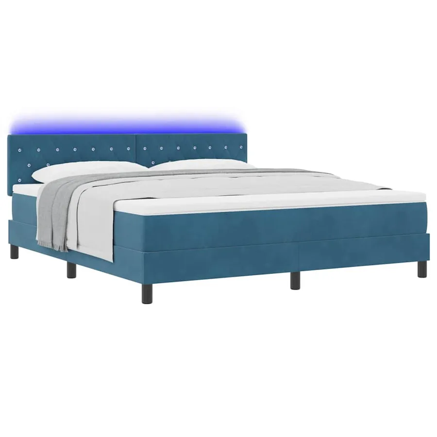 Lit à ressort LED avec matelas Bleu foncé 180 x 200 cm Velours - 3