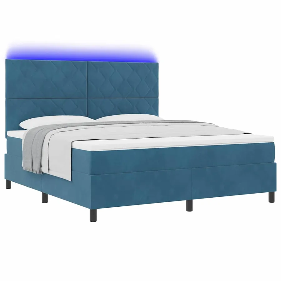 Lit à ressort LED Bleu foncé 180 x 200 cm Velours - 3