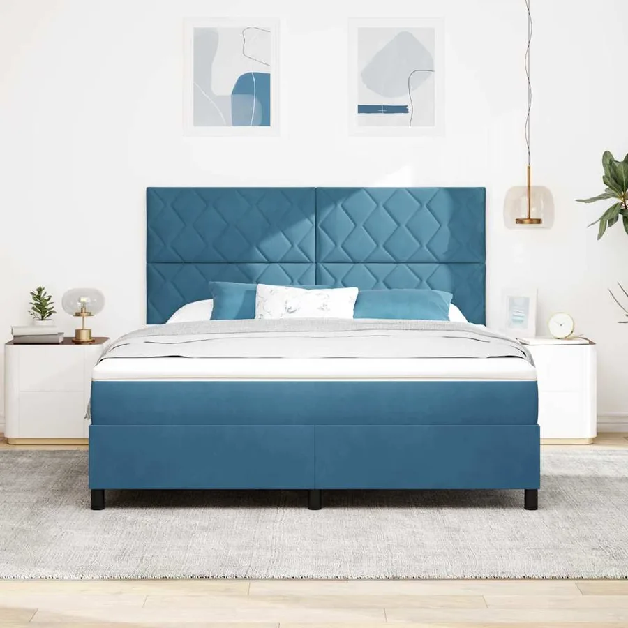 Lit à ressort LED Bleu foncé 180 x 200 cm Velours - 4