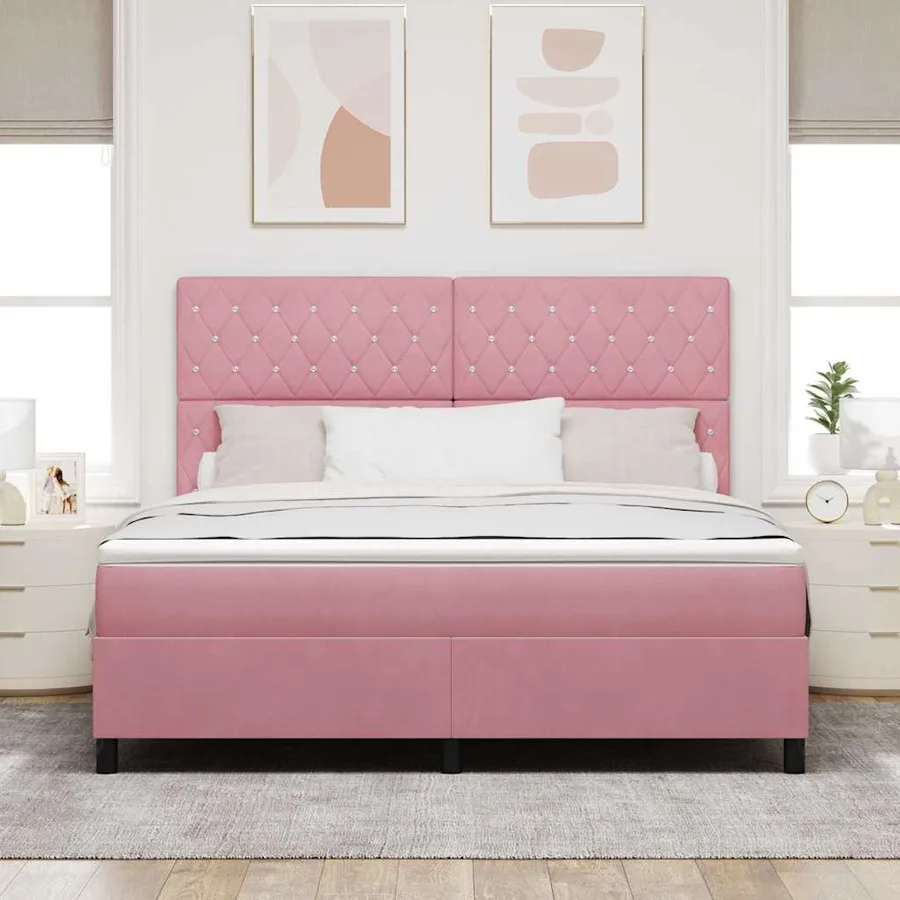 Lit à ressorts avec matelas Rose 180 x 200 cm Velours - 3
