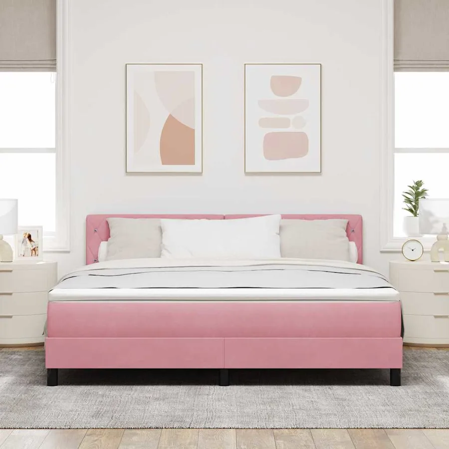 Lit à ressorts avec matelas Rose 180 x 200 cm Velours - 3