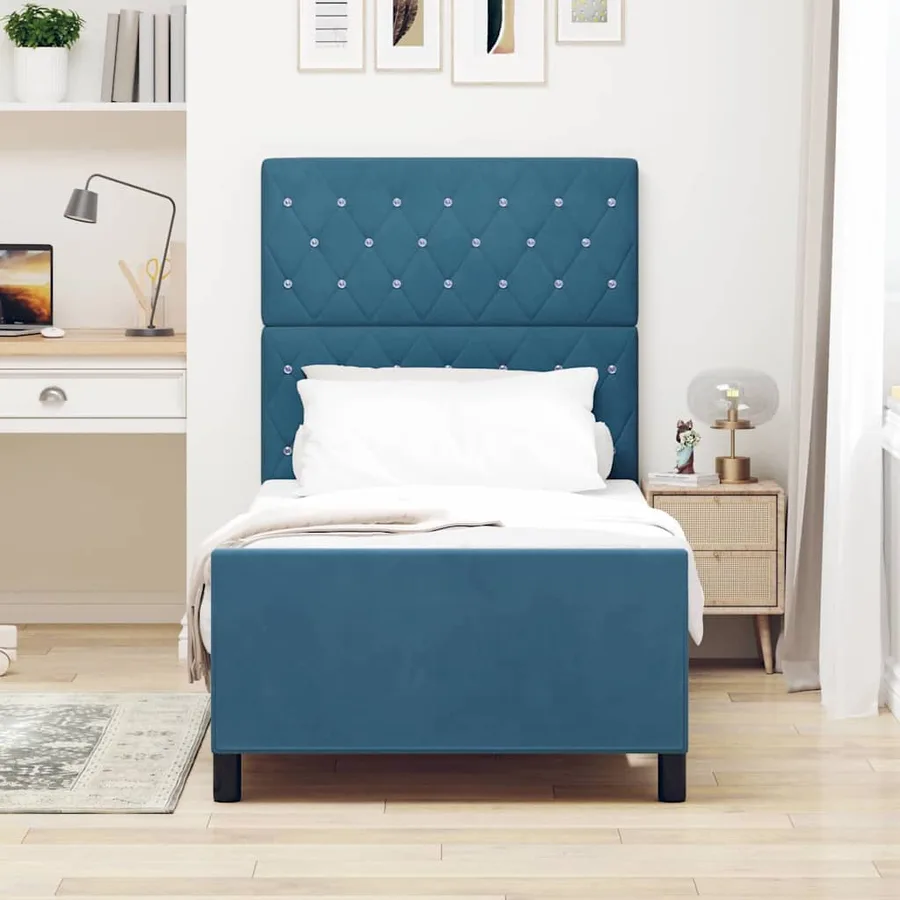 Lit à ressorts avec tête de lit Bleu foncé 90 x 190 cm Velours - 3