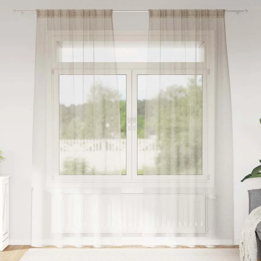 Rideau en Voile 2 pcs Couleur sable 245 x 140 cm Polyester