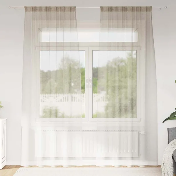 Rideau en Voile 2 pcs Couleur sable 245 x 140 cm Polyester