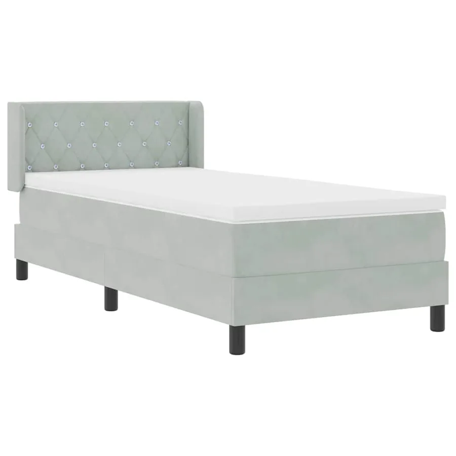 Lit à ressorts avec tête de lit Gris clair 200 x 90 cm Velours - 5