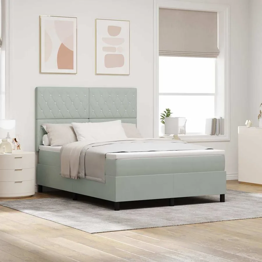 Lit à ressorts avec matelas Gris clair 140 x 200 cm Velours