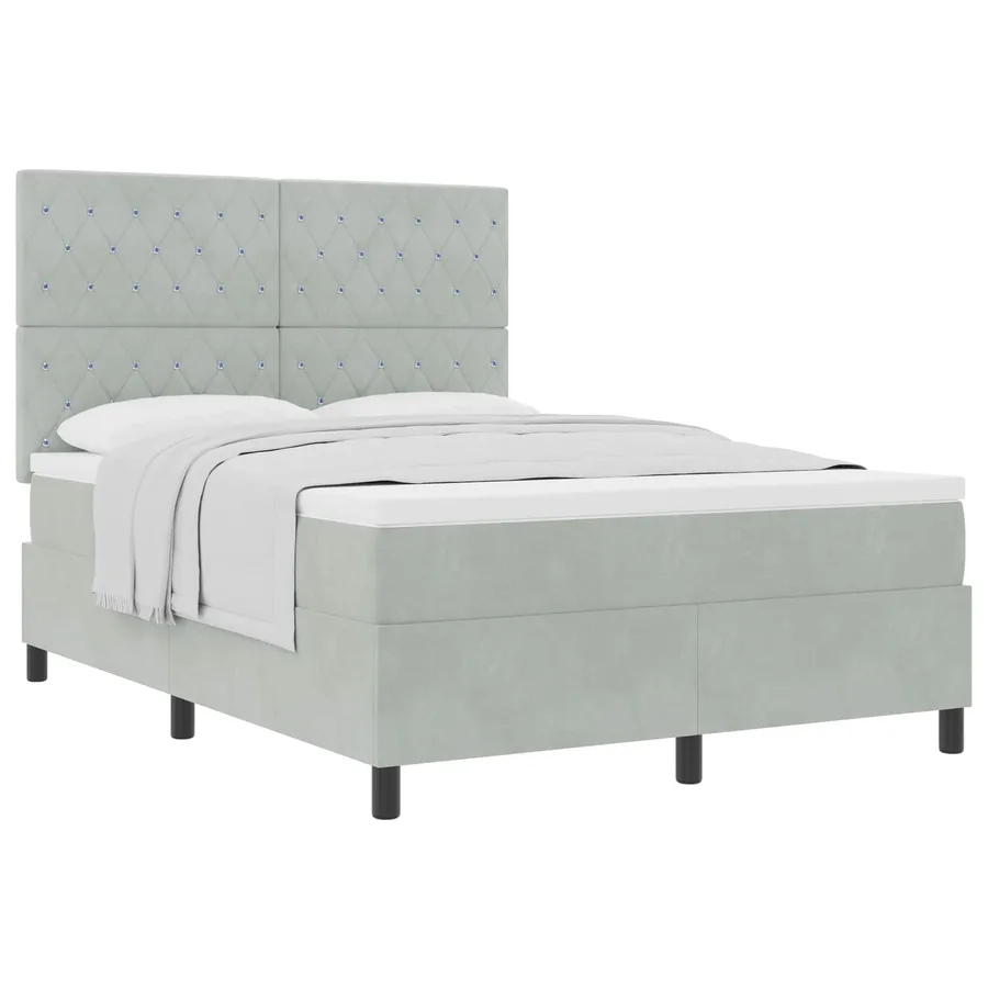 Lit à ressorts avec matelas Gris clair 140 x 200 cm Velours - 2
