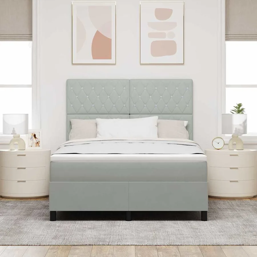 Lit à ressorts avec matelas Gris clair 140 x 200 cm Velours - 3