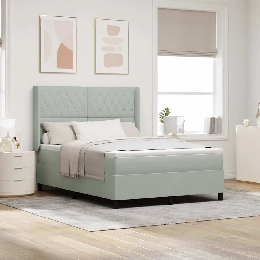 Lit à ressorts avec matelas Gris clair 160 x 200 cm Velours