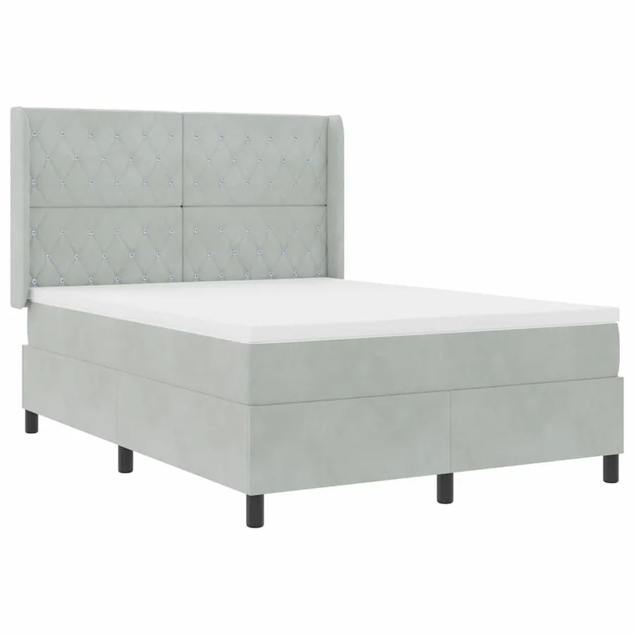 Lit à ressorts avec matelas Gris clair 160 x 200 cm Velours - 2