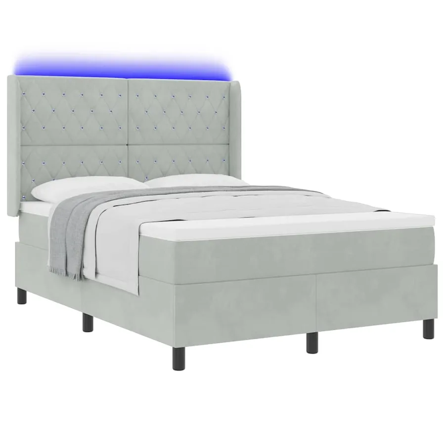 Lit à ressorts avec matelas Gris clair 160 x 200 cm Velours - 3