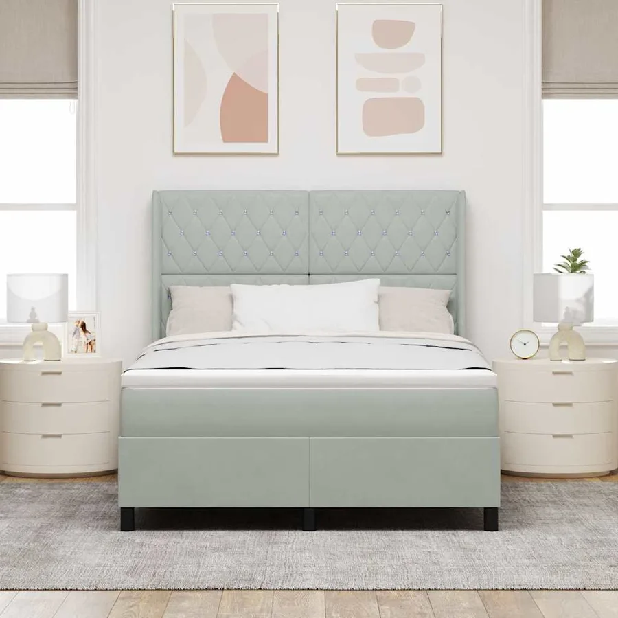 Lit à ressorts avec matelas Gris clair 160 x 200 cm Velours - 4