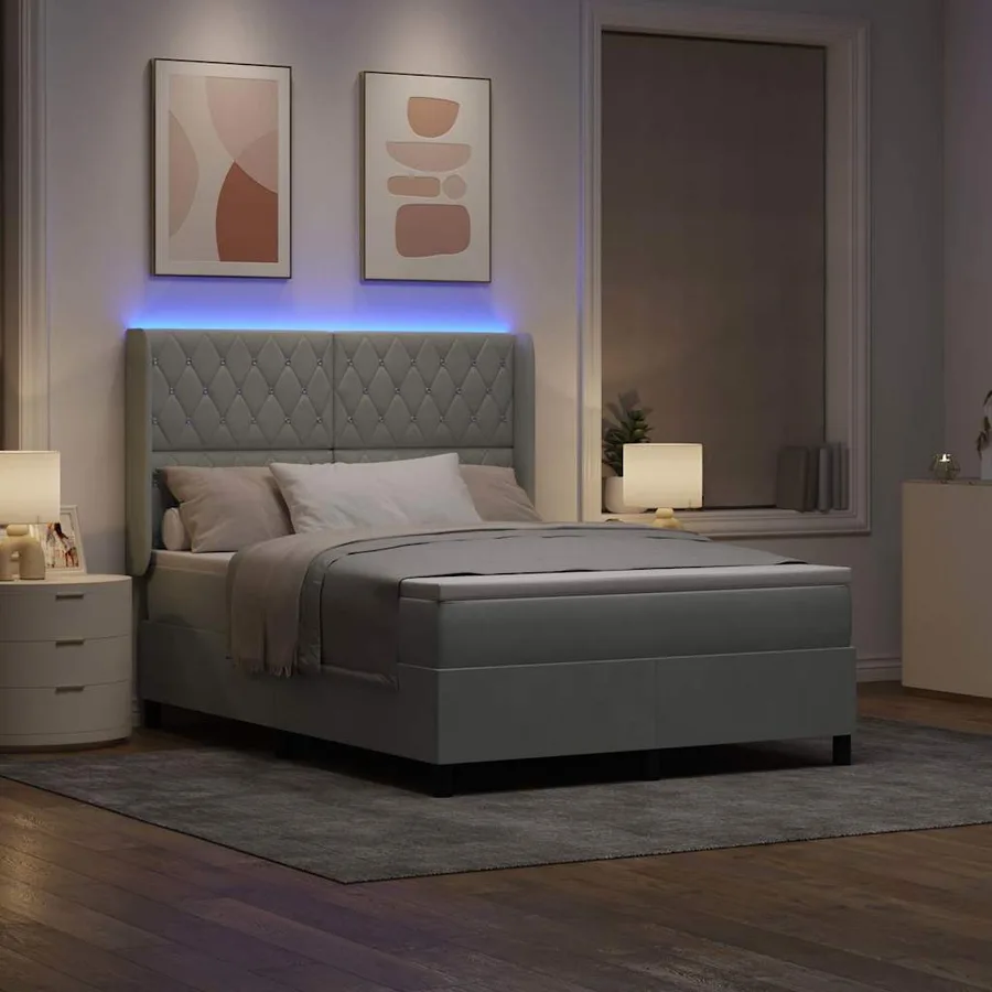 Lit à ressorts avec matelas Gris clair 160 x 200 cm Velours - 5