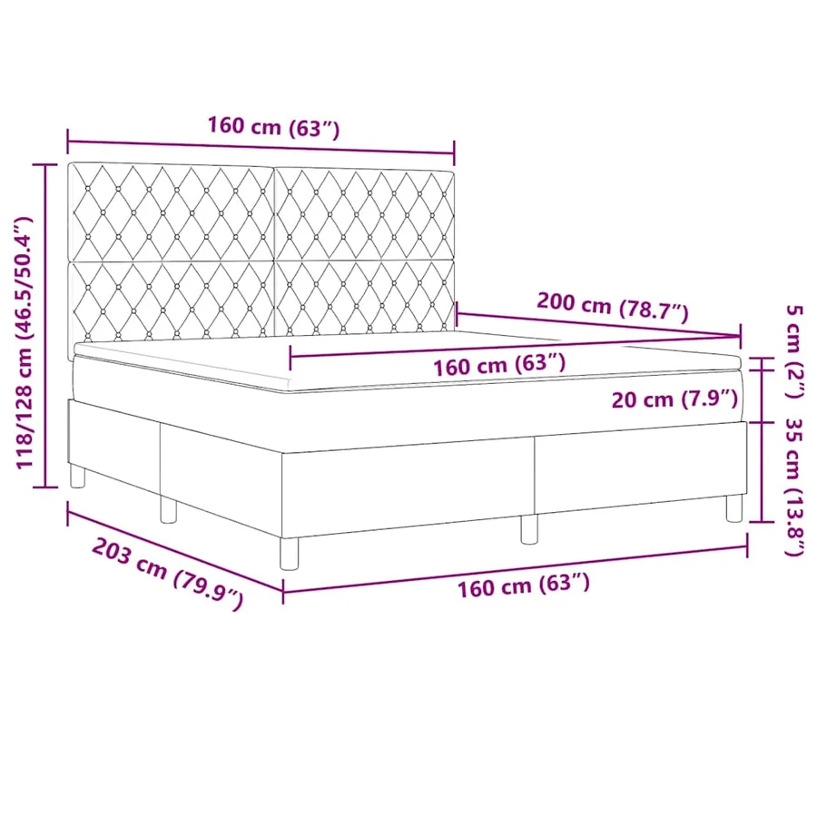 Lit à ressort LED avec matelas Gris clair 160 x 200 cm Velours - 14