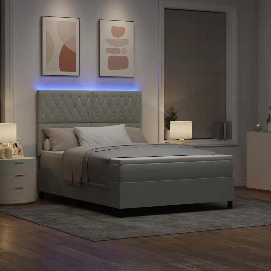 Lit à ressort LED avec matelas Gris clair 160 x 200 cm Velours - 5