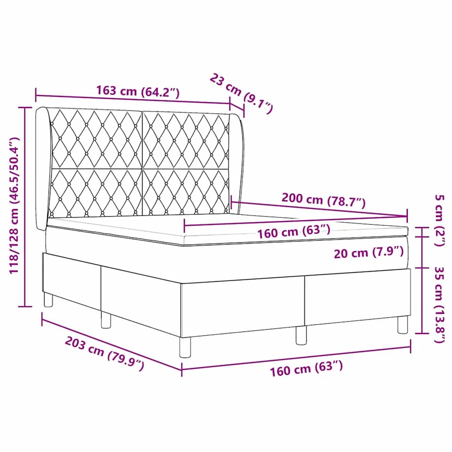 Lit à ressorts avec matelas Gris clair 200 x 160 cm Velours - 12