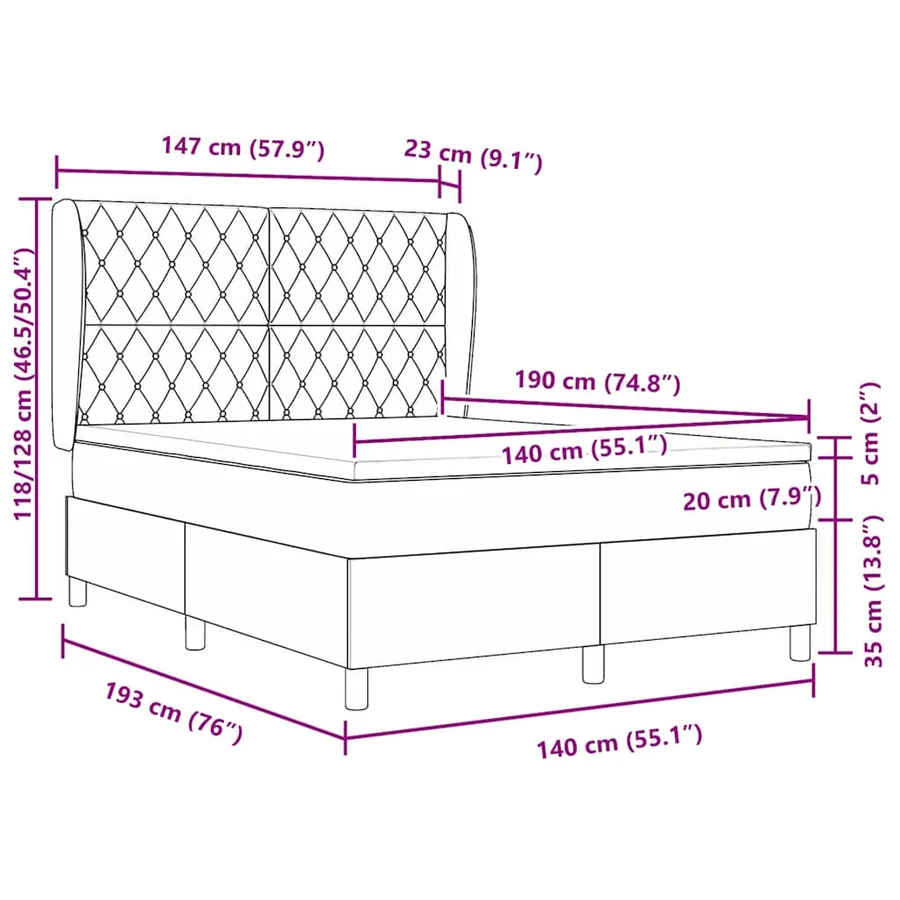 Lit à ressorts avec matelas Gris clair 190 x 140 cm Velours - 11