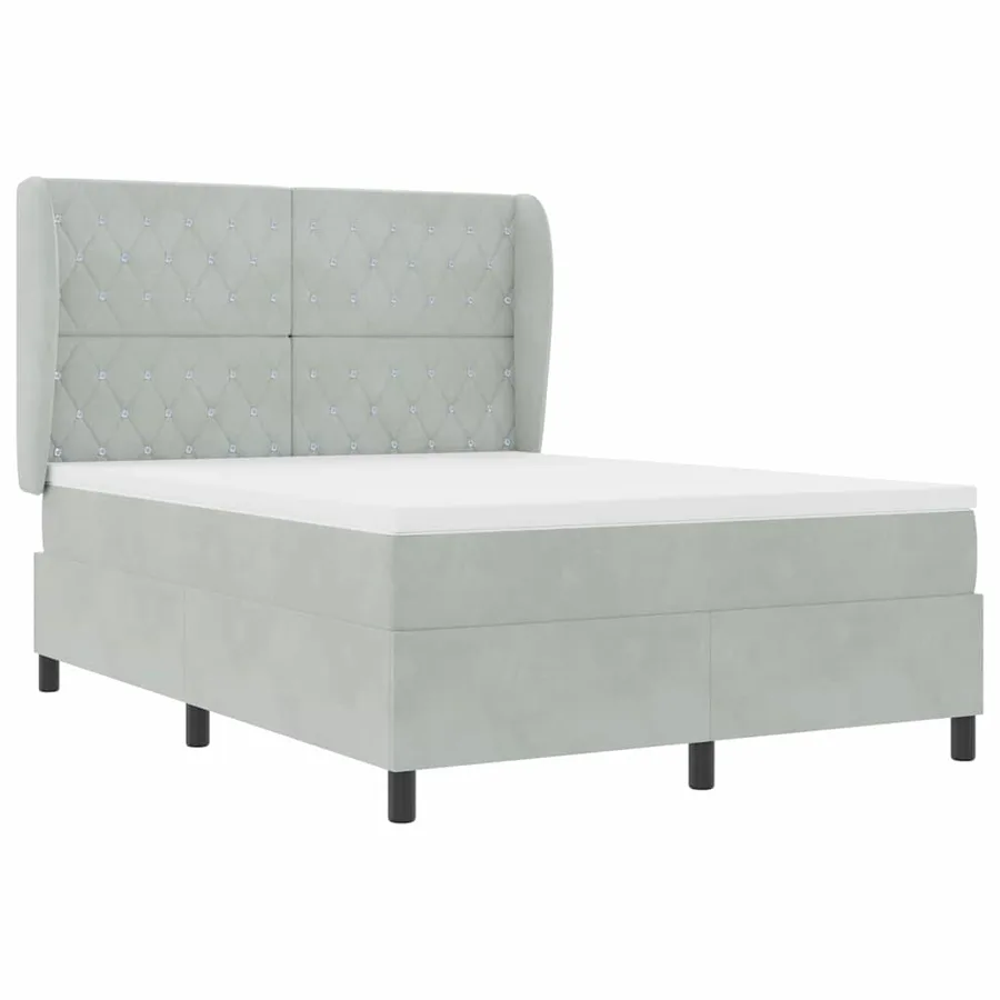 Lit à ressorts avec matelas Gris clair 190 x 140 cm Velours - 3