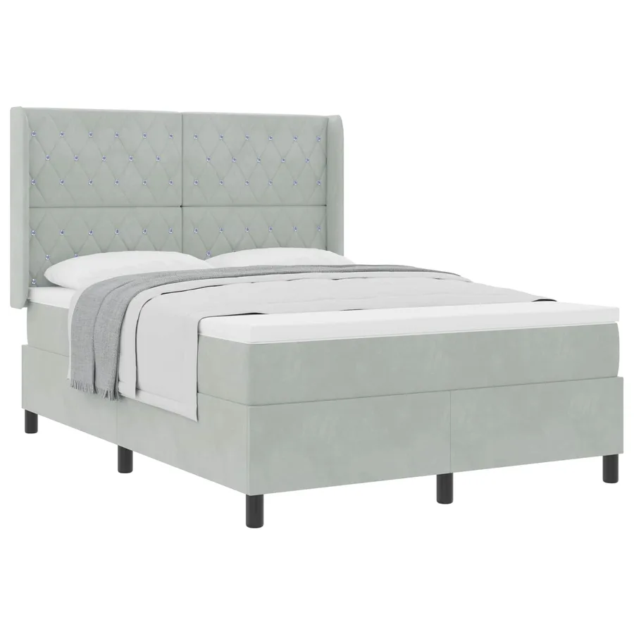 Lit à ressorts avec matelas Gris clair 140 x 190 cm Velours - 2
