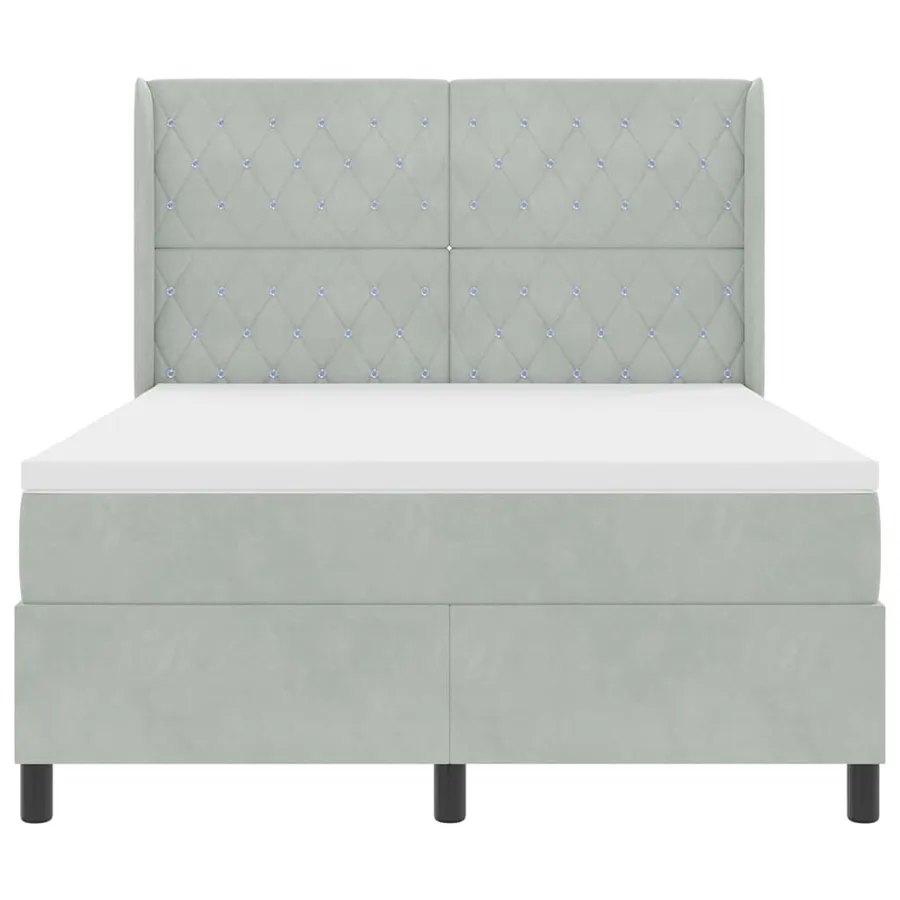 Lit à ressorts avec matelas Gris clair 140 x 190 cm Velours - 7