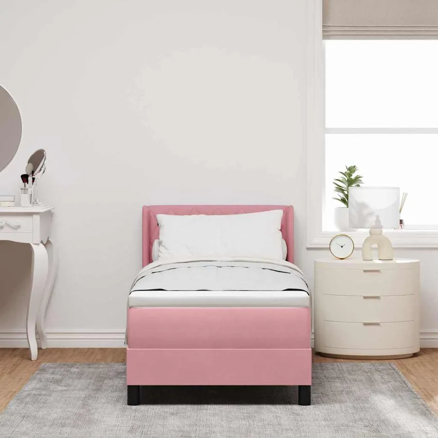Lit à ressorts avec tête de lit Rose 200 x 80 cm Velours - 3