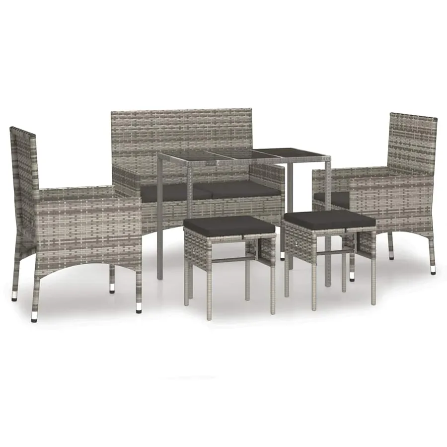 Salon de jardin 6 pcs avec coussins Gris Résine tressée - 2