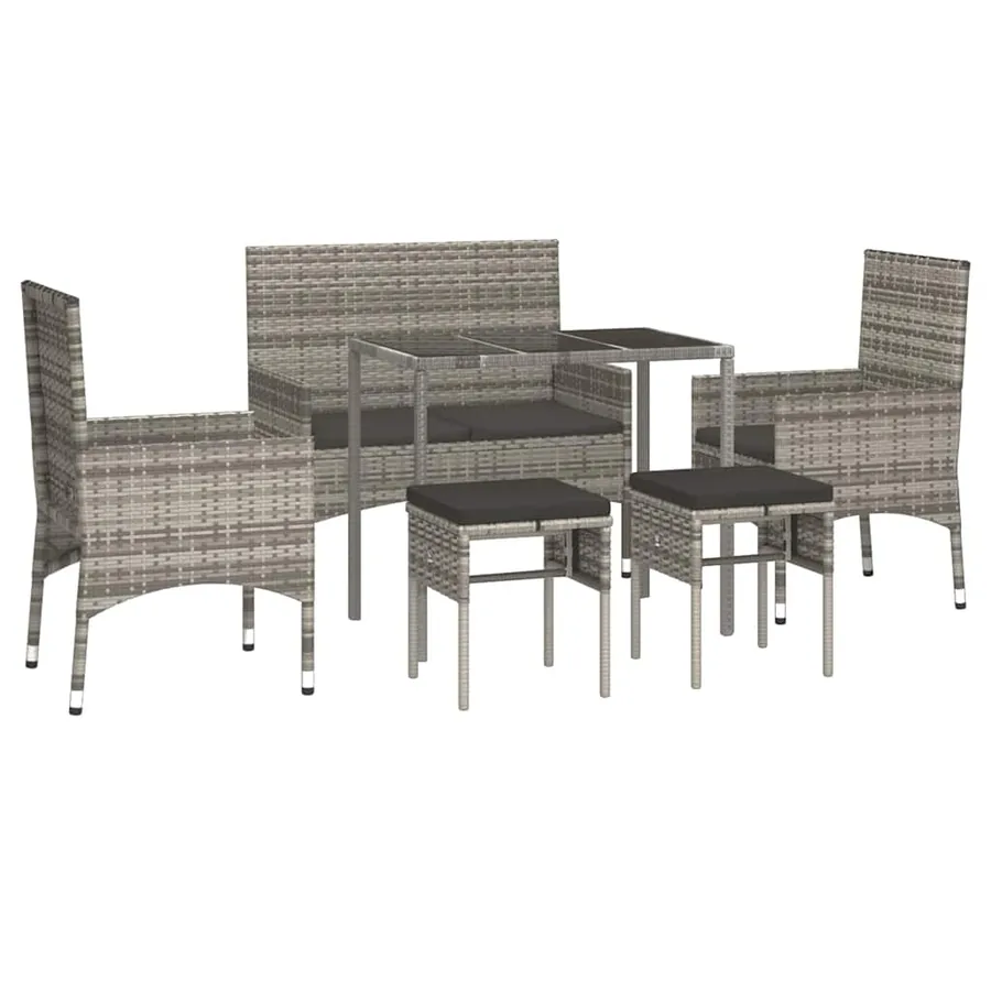 Salon de jardin 6 pcs avec coussins Gris Résine tressée - 3