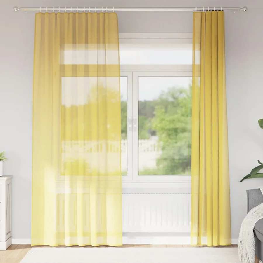 Rideaux en voile avec passe-tringles 2 pcs jaune