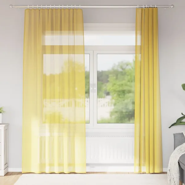 Rideaux en voile avec passe-tringles 2 pcs jaune