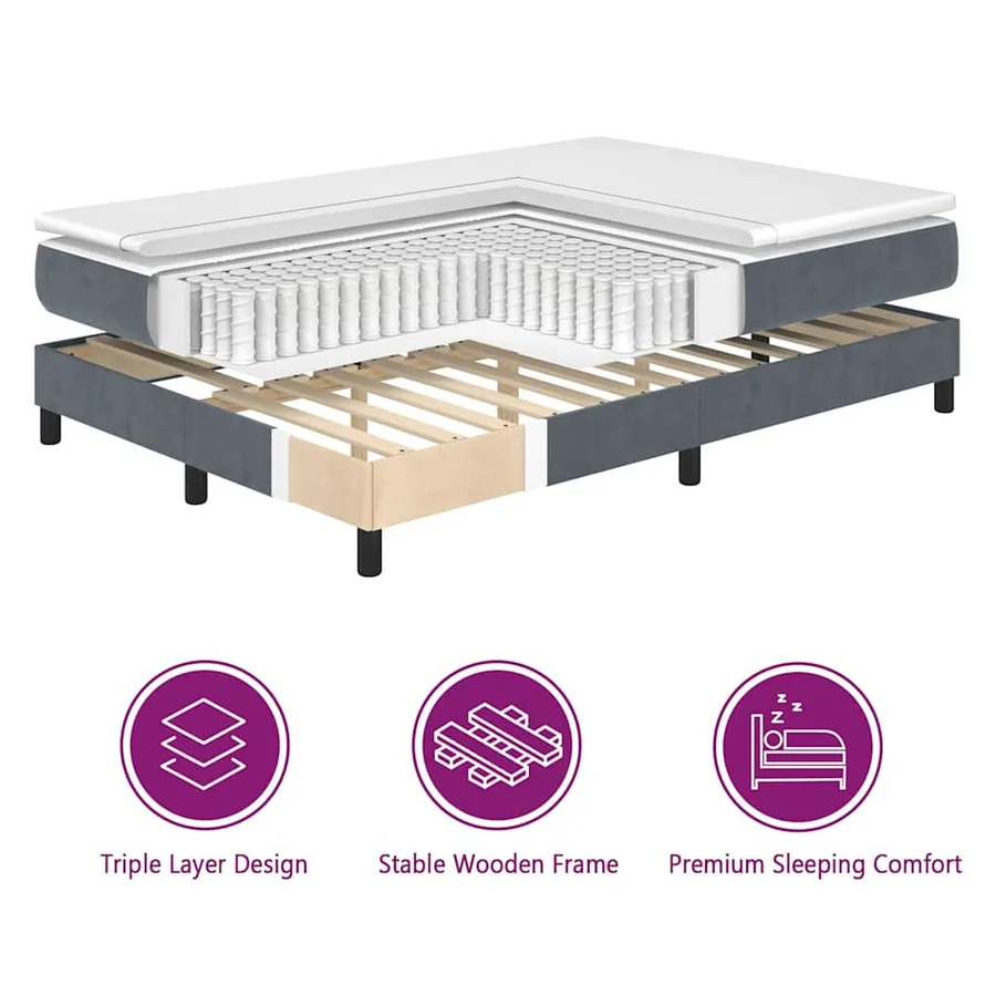 Lit à ressorts avec matelas Gris foncé 200 x 140 cm Velours - 10